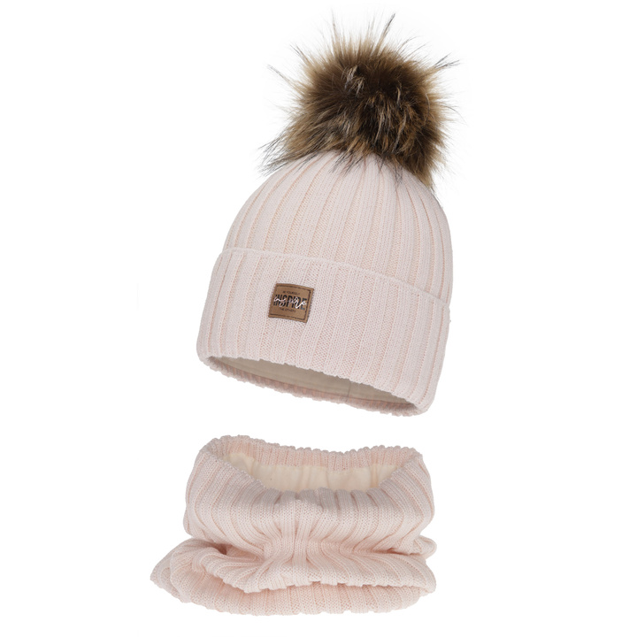 Winterset Mädchen: Mütze und Schlauchschal, hellrosa, gefüttert mit Fleece, mit Merinowolle, Bellina