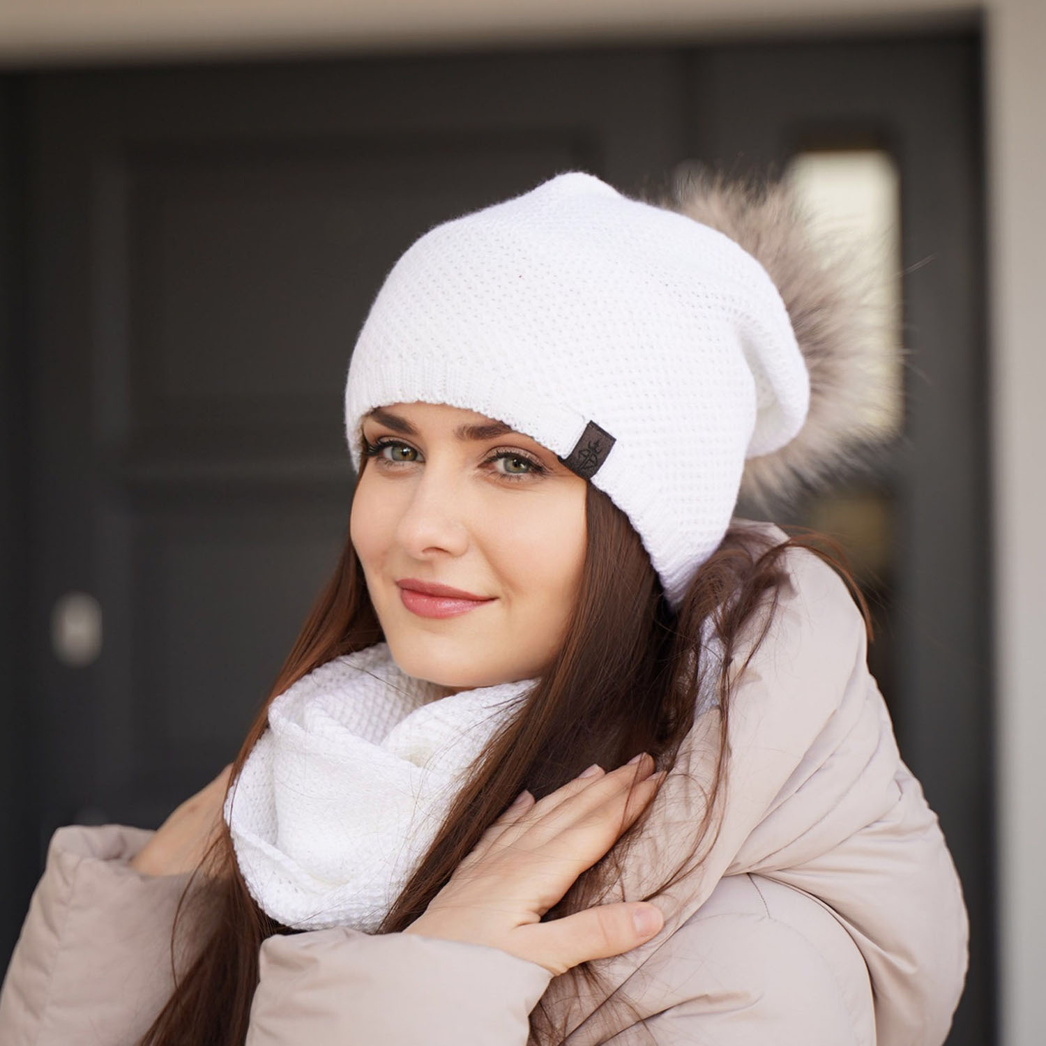 Winterset Damen: Mütze und Schlauchschal Weiß Kaliana