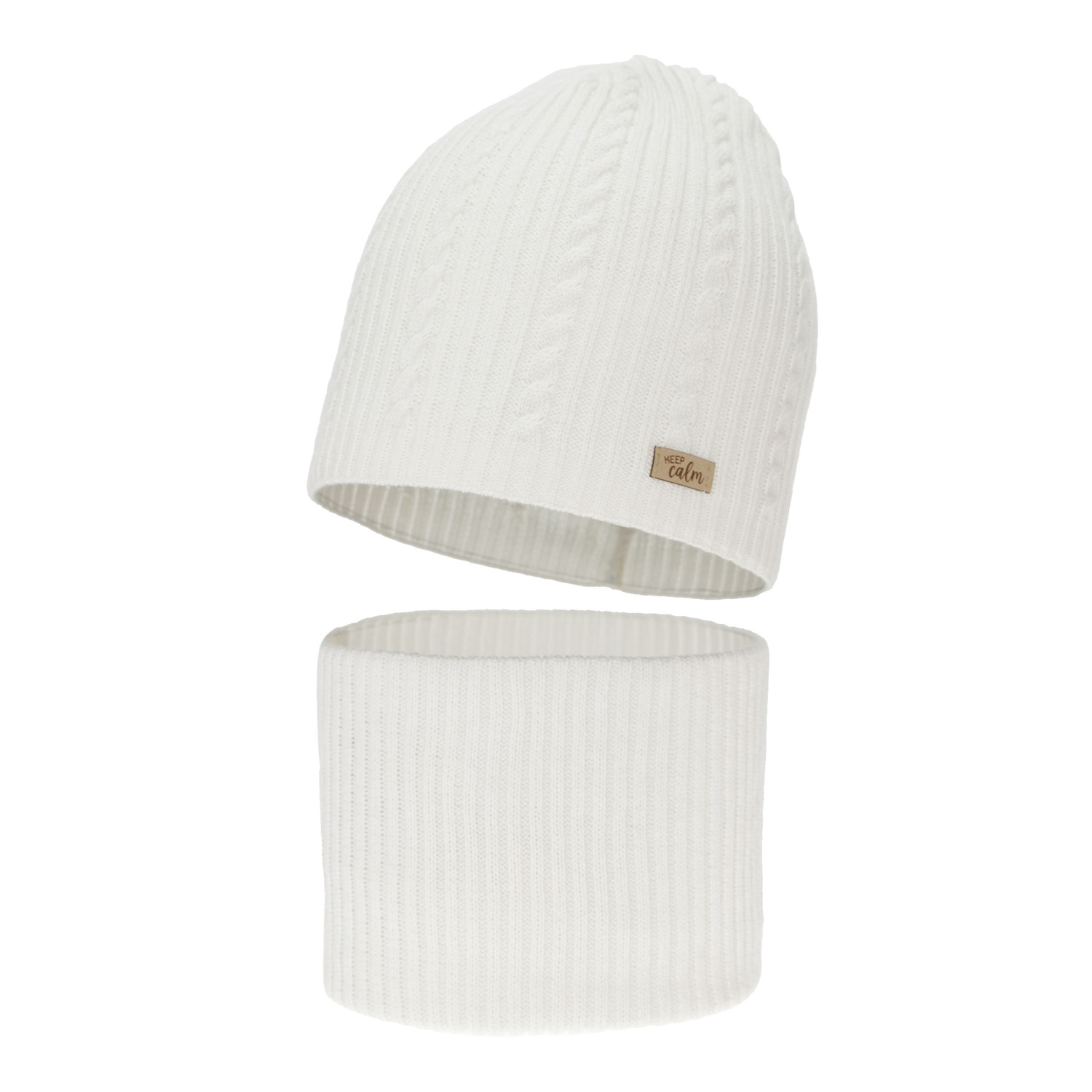 Herbst und Frühlingsset Mädchen: Mütze und Schlauchschal, cremeweiß, mit Baumwolle, Ordesa