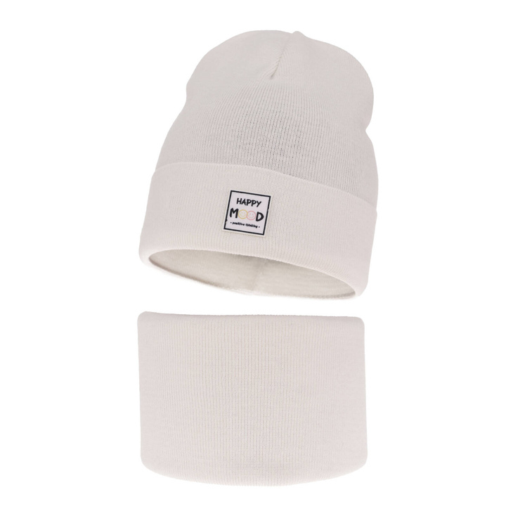 Herbst und Frühlingsset Mädchen: Mütze und Schlauchschal, mit Baumwolle, Weiß Mersila