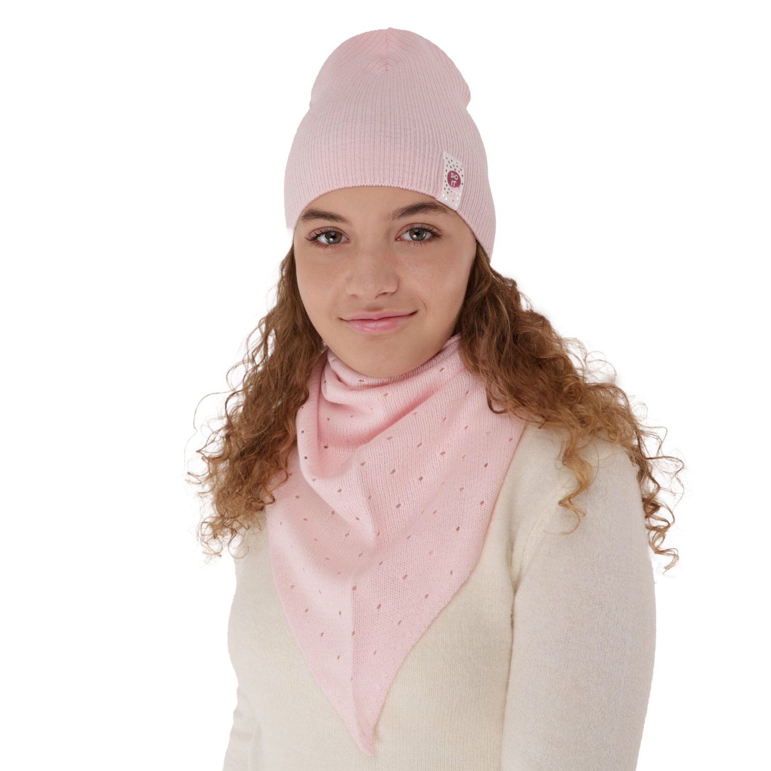 Herbst und Frühlingsset Mädchen: Mütze und Umschlagtuch Rosa Blanche