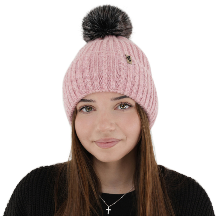 Wintermütze Damen, rosa, mit Bommel, Calista