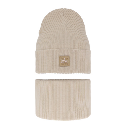 Herbst und Frühlingsset Mädchen: Mütze und Schlauchschal, mit Baumwolle, Beige Furora