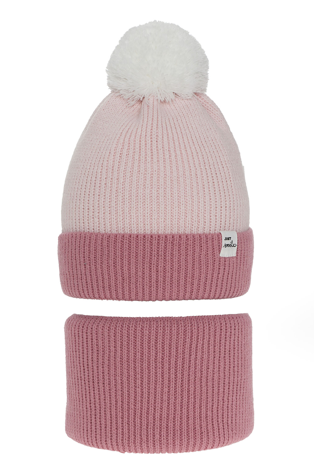 Winterset Mädchen: Mütze und Schlauchschal mit Bommel Rosa Rosalin