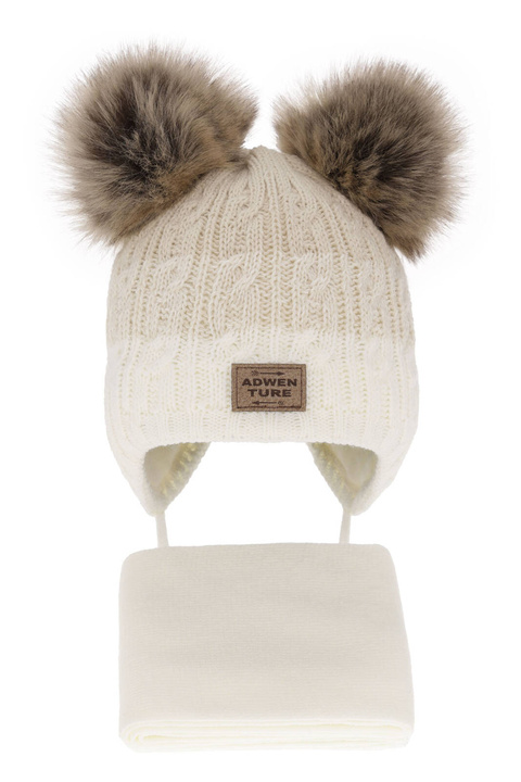 Winterset Jungen: Mütze und Schal mit zwei Bommeln Cremefarben Platon