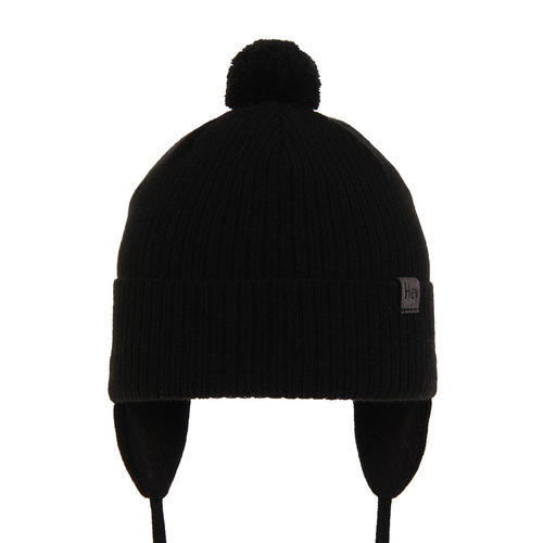 Herbst und Frühlingsmütze für Jungen mit Bommel Schwarz Axel