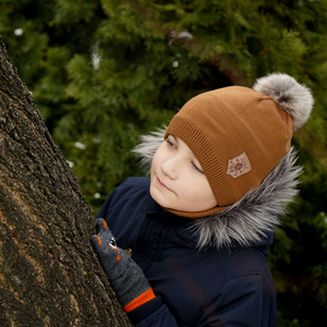 Winterset Jungen: Mütze und Schlauchschal mit Bommel Blau Apolin
