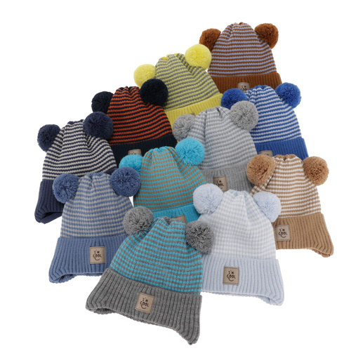 Herbst und Frühlingsmütze für Jungen mit zwei Bommeln Blau Laurent