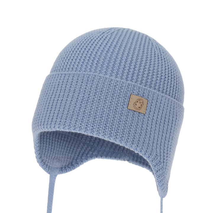 Herbst und Wintermütze für Jungen, blau, 100% Merinowolle, mit Bändern, Bakadi