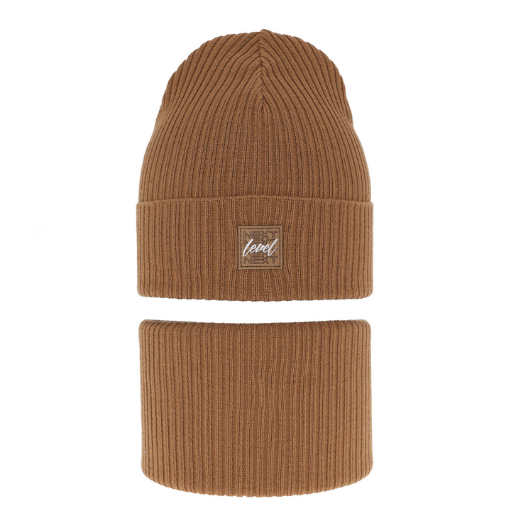 Herbst und Frühlingsset Jungen: Mütze und Schlauchschal, mit Baumwolle, Camel Fenix
