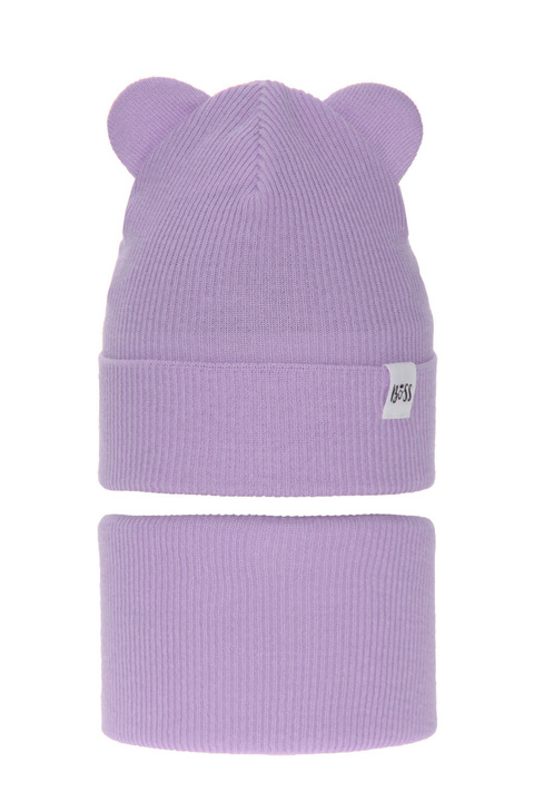 Herbst und Frühlingsset Mädchen: Mütze und Schlauchschal, mit Baumwolle, Violett Kajra