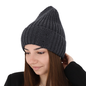 Wintermütze Damen 100% extrafeine Merinowolle Grau Ariga