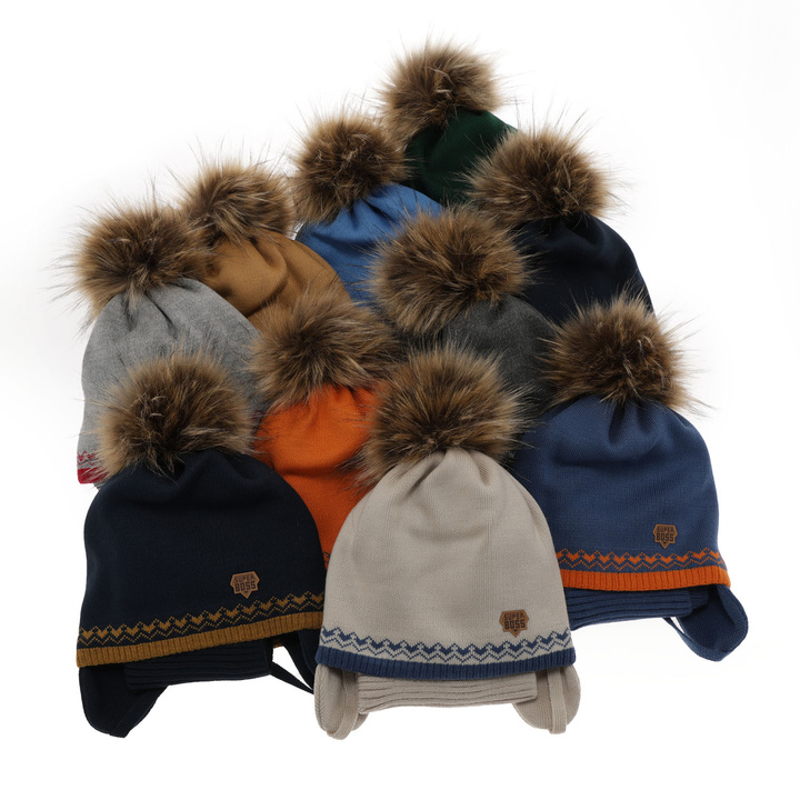 Winterset für Jungen: Mütze und Schlauchschal mit Bommel in Navy Blau Elpis