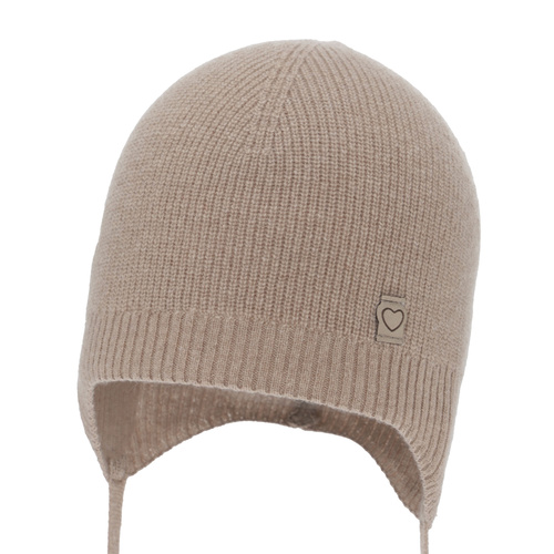 Herbst und Frühlingsmütze für Mädchen, dunkelbeige, mit Merinowolle und Kaschmir, wiązana, Orida