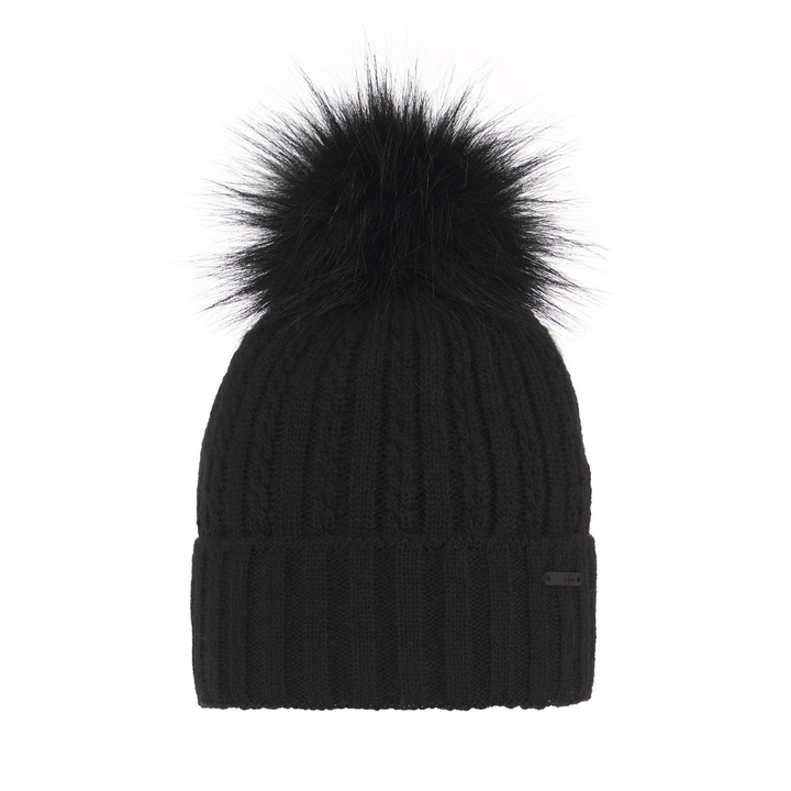 Wintermütze Damen mit Bommel Schwarz Karizma