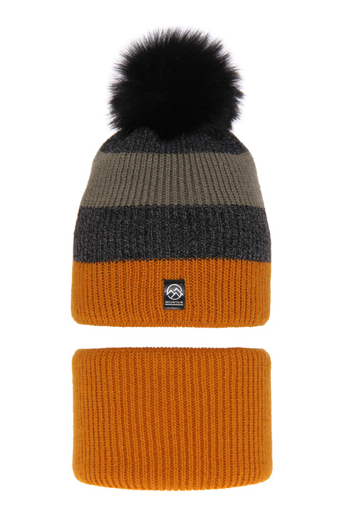 Winterset Jungen: Mütze und Schlauchschal mit Bommel Camel Arkady