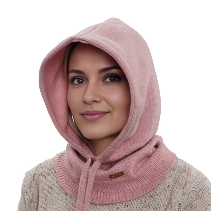 Balaclava für Damen, Winter, rosa, mit Merinowolle, Elizabeth
