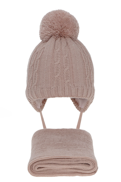Winterset Mädchen: Mütze und Schal mit Bommel Rosa Candy