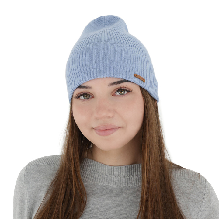 Herbst und Wintermütze Damen, blau, 100% Merinowolle, Flerra