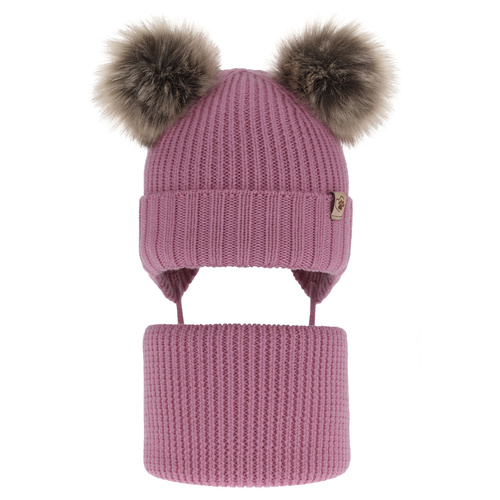 Winterset Mädchen: Mütze und Schlauchschal aus 100% extrafeiner Merinowolle in Grau Silvia