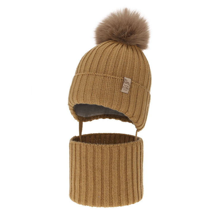 Winterset für Jungen: Mütze und Schlauchschal, mit Bommel, Camel, Bagil
