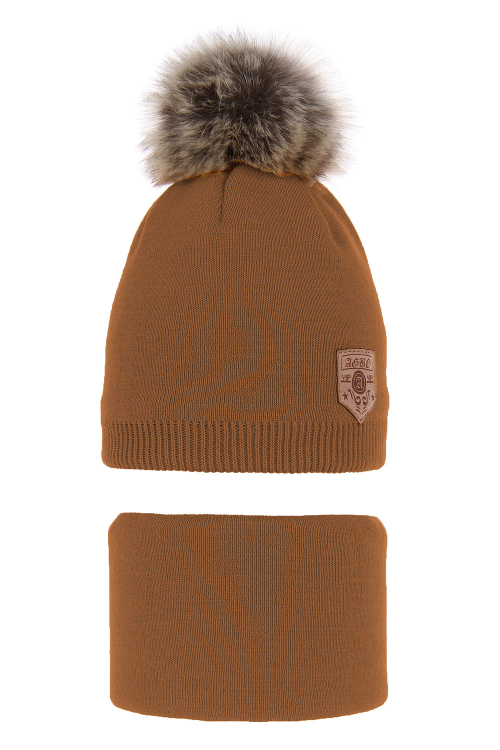Winterset Jungen: Mütze und Schlauchschal mit Bommel camel Apolin