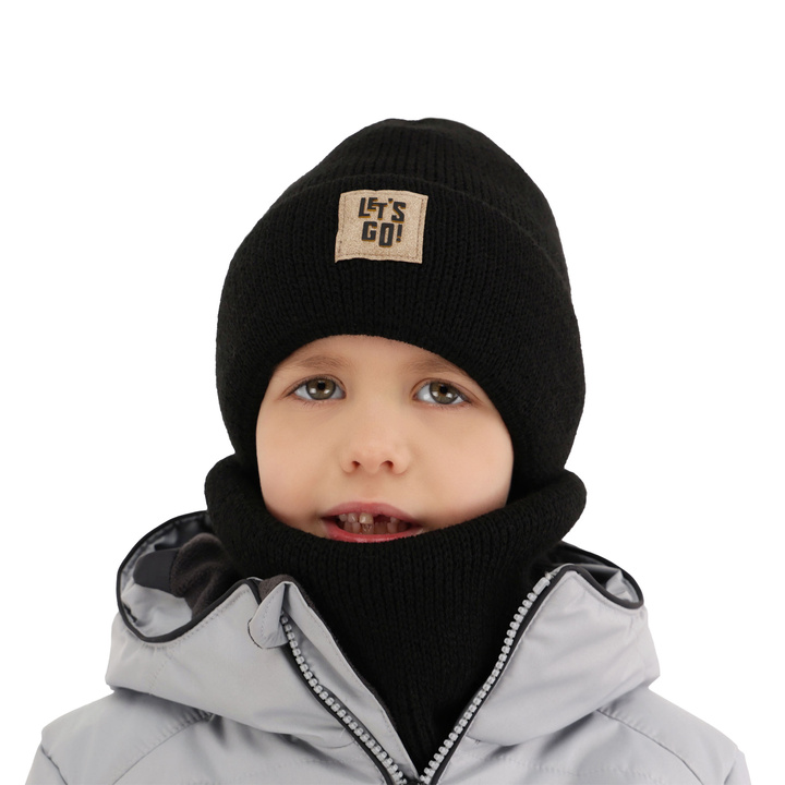 Winterset für Jungen: Mütze und Schlauchschal in Schwarz Joseph