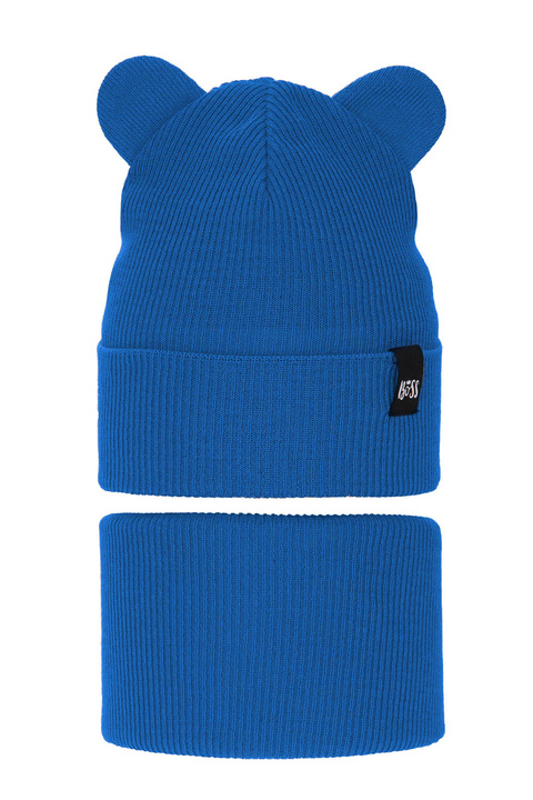 Herbst und Frühlingsset Jungen: Mütze und Schlauchschal, mit Baumwolle, Blau Grajan