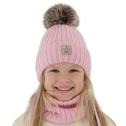 Winterset Mädchen: Mütze und Schlauchschal aus 100% extrafeiner Merinowolle, gefüttert mit Wollfleece in Rosa Martina 