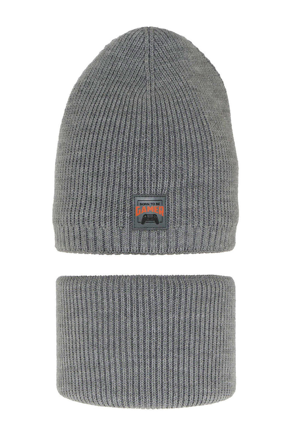Winterset Jungen: Mütze und Schlauchschal Grau Gami