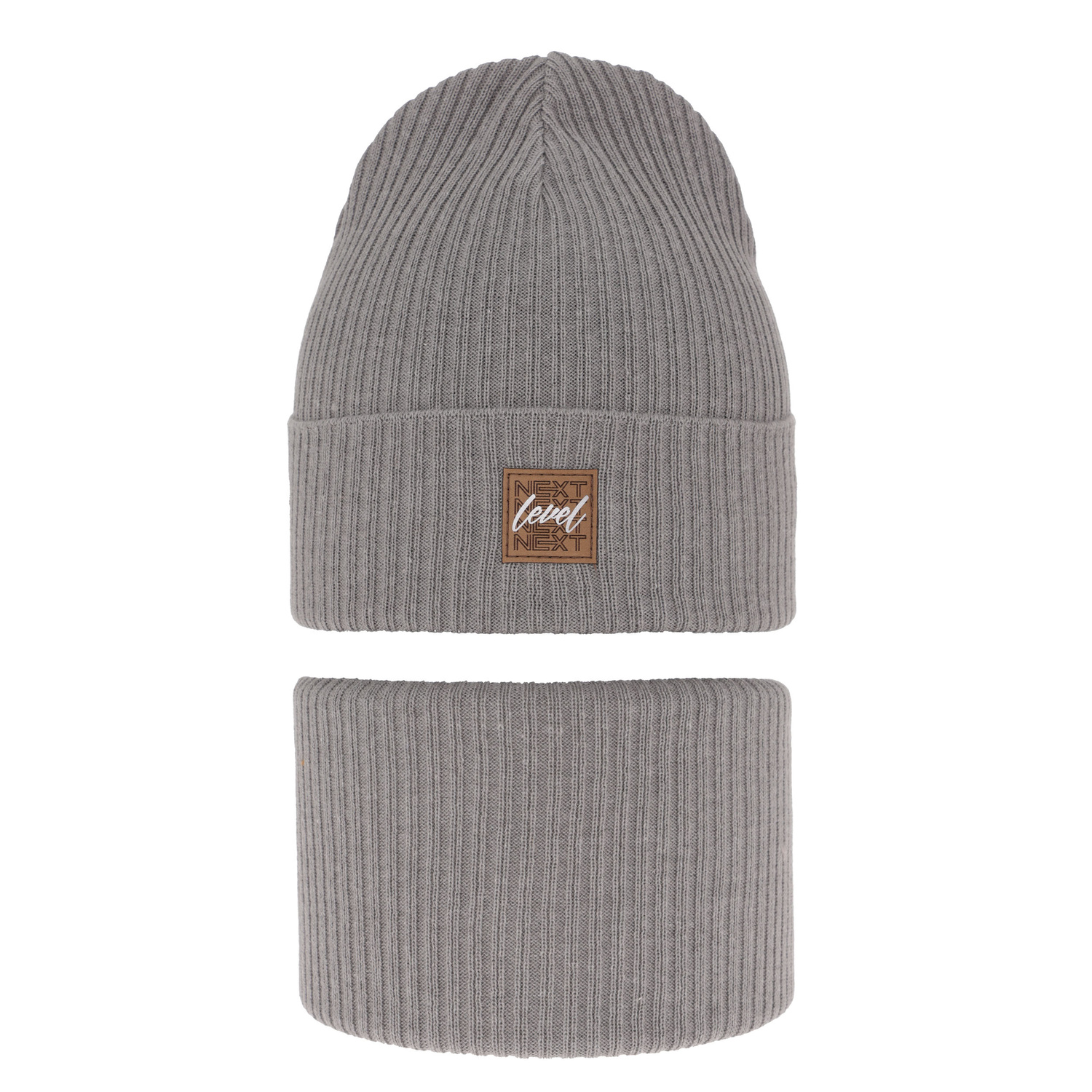 Herbst und Frühlingsset Jungen: Mütze und Schlauchschal, mit Baumwolle, Grau Fenix