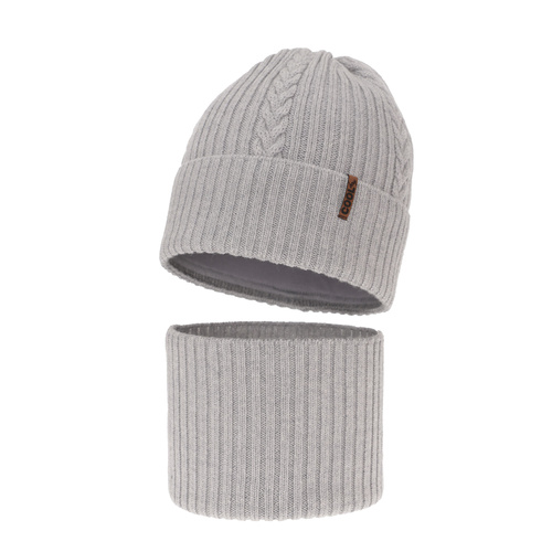 Winterset für Jungen: Mütze und Schlauchschal 100% extrafeine Merinowolle in Grau Wilson