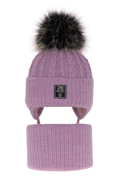 Winterset Mädchen: Mütze und Schlauchschal mit Bommel Violett Melodia