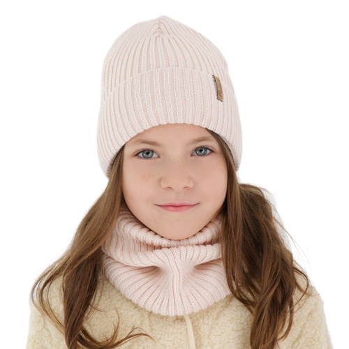 Winterset Mädchen: Mütze und Schlauchschal mit Polarfleece, beige, mit Merinowolle, Odette