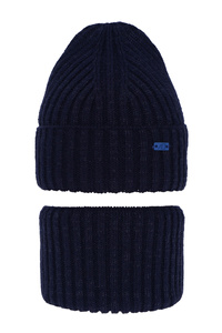 Winterset Jungen: Mütze und Schlauchschal Navy Blau Zeno