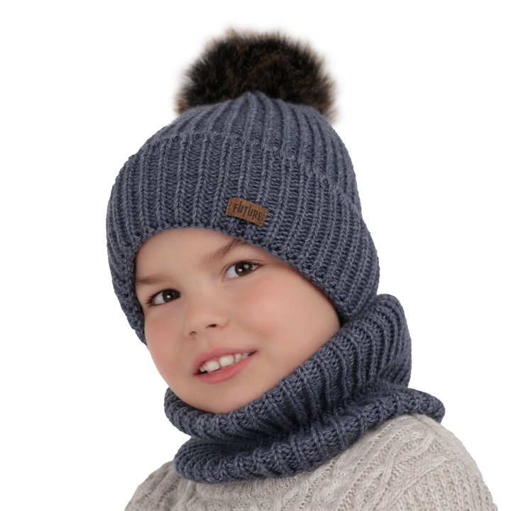 Winterset für Jungen: Mütze und Schlauchschal mit Bommel in Navy Blau Wonder