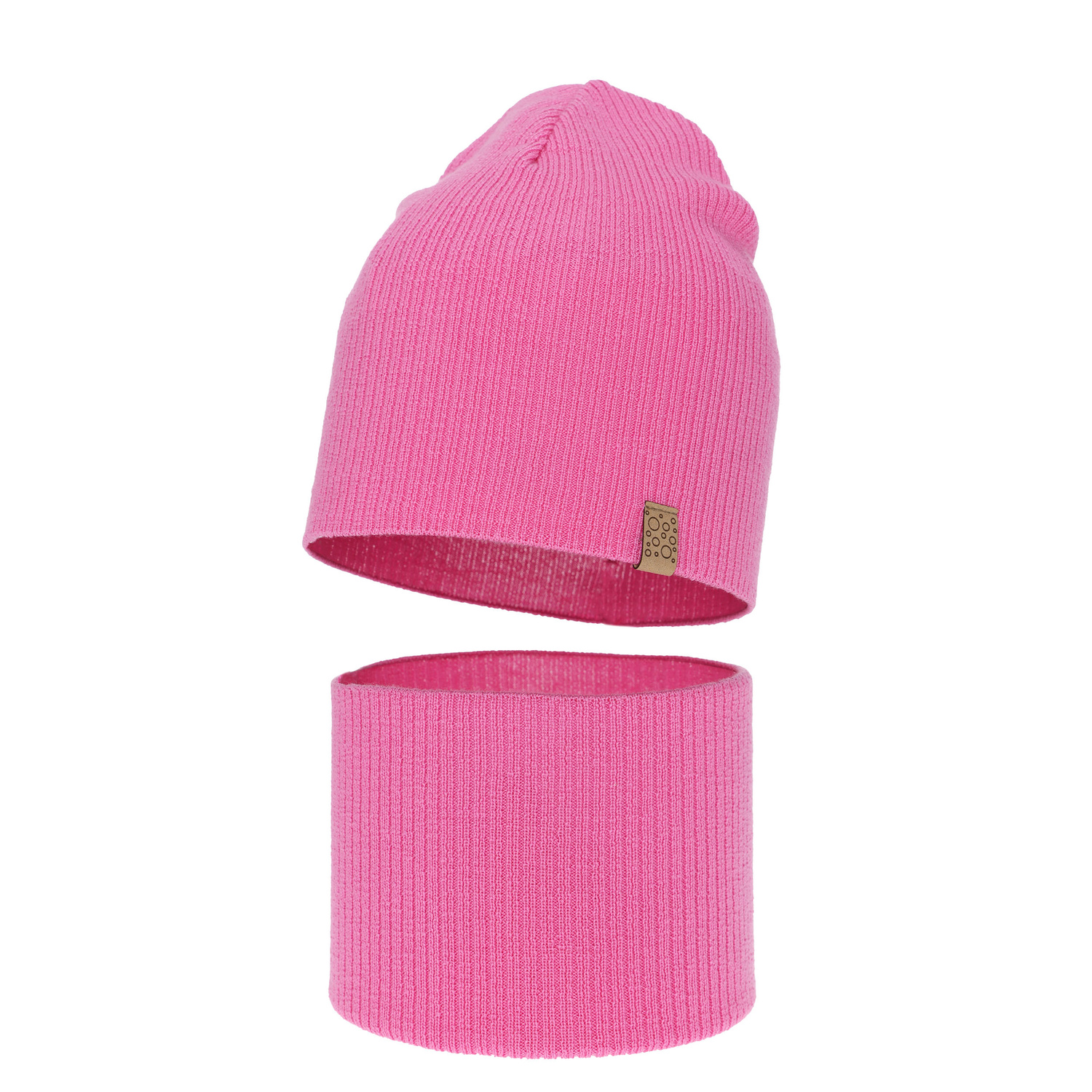 Herbst und Frühlingsset Mädchen: Mütze und Schlauchschal 100% extrafeine Merinowolle Rosa Ricona