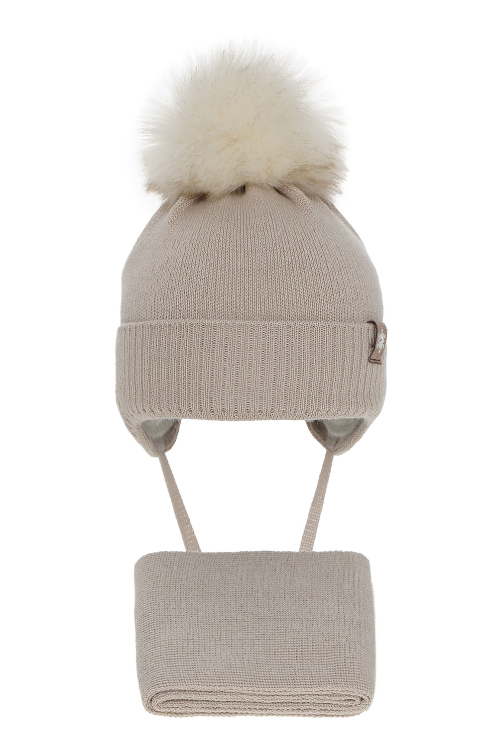 Winterset für Mädchen: Mütze und Schal aus Merinowolle in Beige Arika