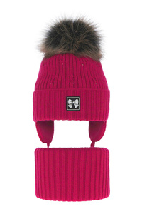 Winterset Mädchen: Mütze und Schlauchschal mit Bommel Rosa Kinia