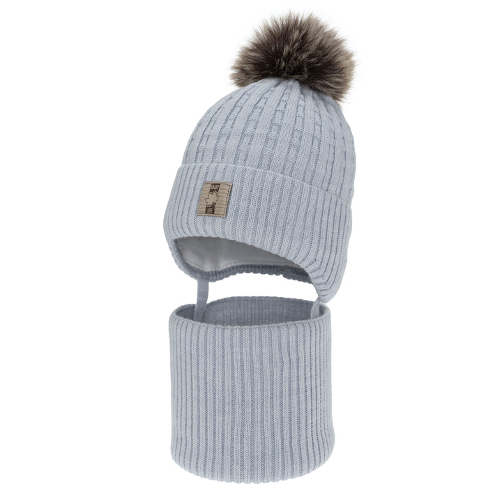 Winterset für Jungen: Mütze und Schlauchschal, mit Bommel, Light blau, Fiamanto