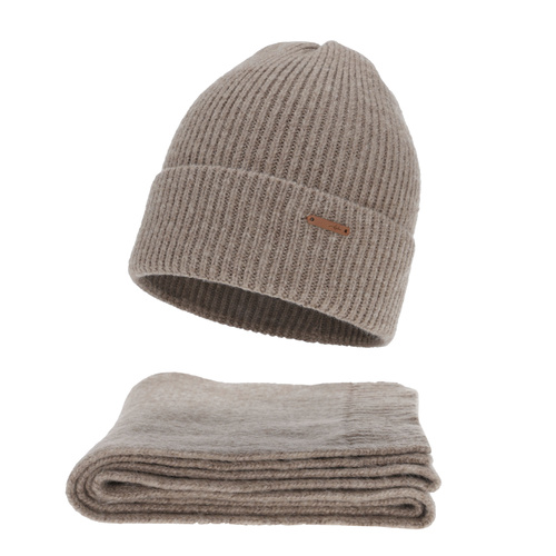 Winterset Damen: Mütze und Schal, Winter, dunkelbeige, mit Merinowolle, Seala
