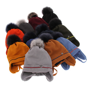 Winterset Jungen: Mütze und Schlauchschal mit Bommel Camel Burgund