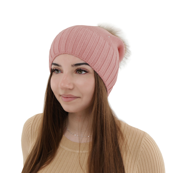 Wintermütze Damen aus Merinowolle in Rosa Malga