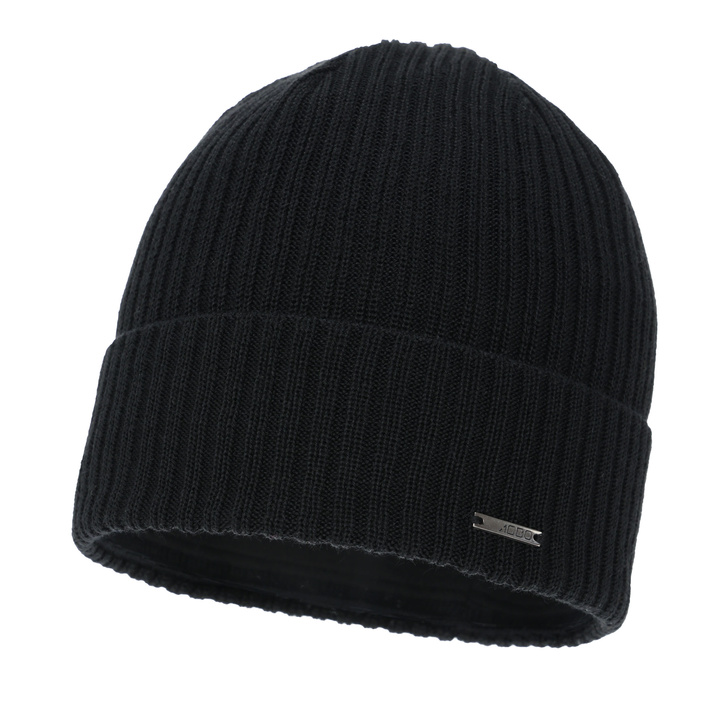 Wintermütze Herren, schwarz, mit Merinowolle, Baltor