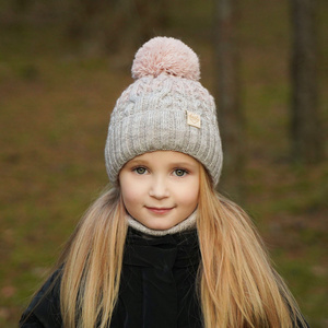 Winterset Mädchen: Mütze und Schlauchschal mit Bommel Beige Zendaya