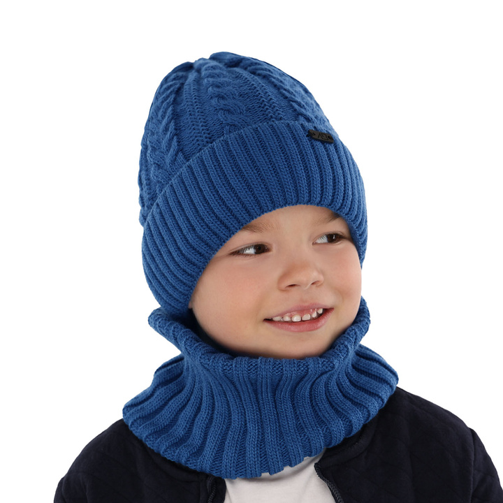 Winterset Jungen: Mütze und Schlauchschal Blau Colins
