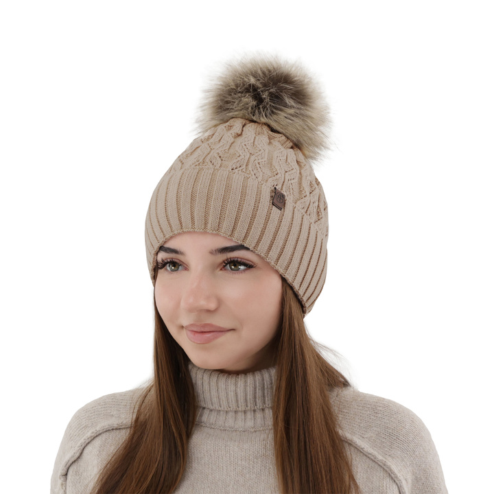 Wintermütze Damen mit Bommel Beige Katty