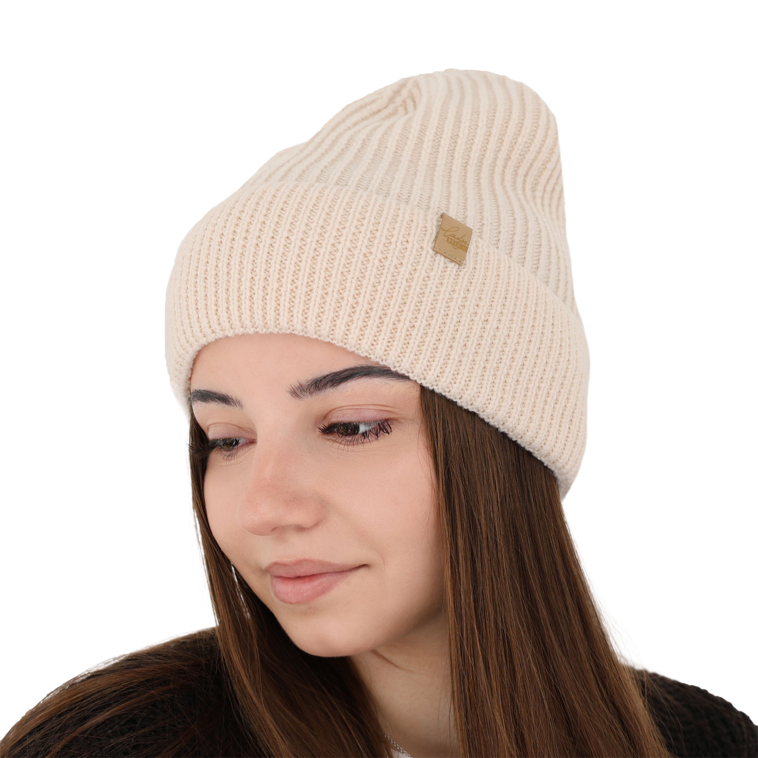 Wintermütze Damen 100% extrafeine Merinowolle Braun Isla