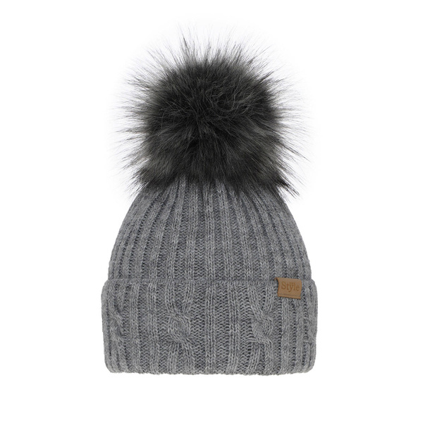 Wintermütze Damen mit Bommel Grau Lawina