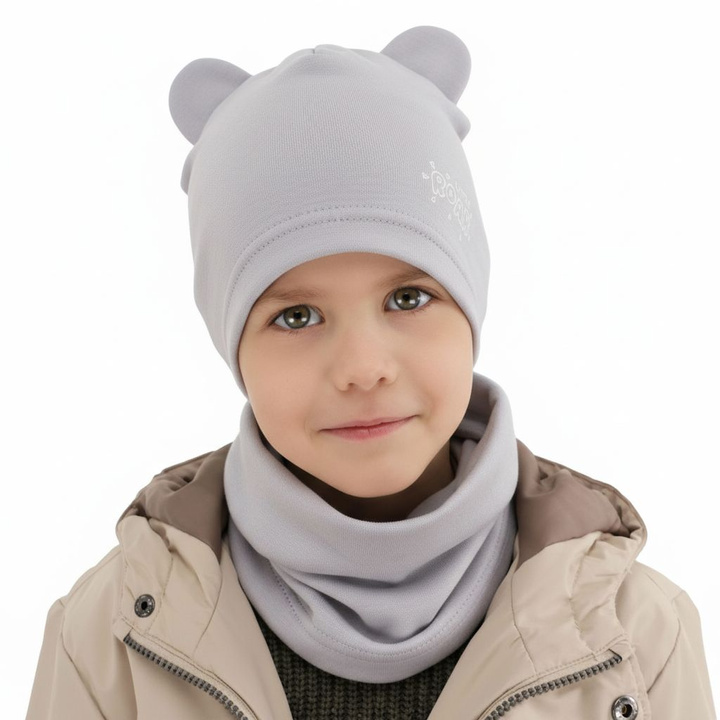 Herbst und Frühlingsset Jungen: Mütze und Schlauchschal Grau Cymes